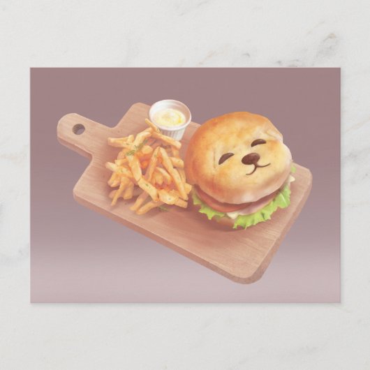 Carte Postale Faire-part Burger visage de chien adorable avec frites (Devant)