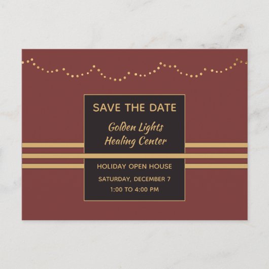 Carte Postale Faire-part Burgundy and Gold Holiday Event Enregistrer la dat (Devant)