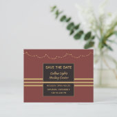 Carte Postale Faire-part Burgundy and Gold Holiday Event Enregistrer la dat (Debout devant)