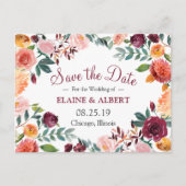Carte Postale Faire-part Burgundy Aquarelle Floral Enregistrer La Date Cart (Devant)