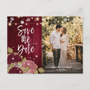 Carte Postale Faire-part Burgundy Blush Rose Enregistrer La Date Photo Cart