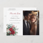Carte Postale Faire-part Burgundy & Blush Roses Wedding Save the Date (Devant / Derrière)