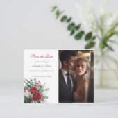 Carte Postale Faire-part Burgundy & Blush Roses Wedding Save the Date (Debout devant)