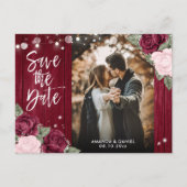 Carte Postale Faire-part Burgundy Blush Rustic Mariage Photo Enregistrer La (Devant)