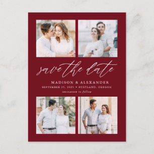 Carte Postale Faire-part Burgundy Elegant Script 4 Photo Save The Date