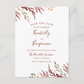 Carte Postale Faire-part Burgundy et Gold Elegant Branches Enregistrer la d (Devant)
