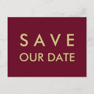 Carte Postale Faire-part Burgundy et Or Sauvons la date