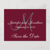 Carte Postale Faire-part Burgundy Grey Script Monogram Formal Enregistrer l (Devant)