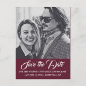 Carte Postale Faire-part Burgundy Marsala Red Photo Enregistrer la date Car (Devant)