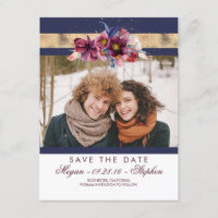 Burgundy Navy et Gold Floral Enregistrer la date