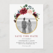 Carte Postale Faire-part Burgundy Rouge Navy Floral Rustique Bohème Enregis (Devant)