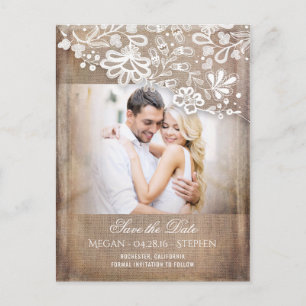 Carte Postale Faire-part Burlap and Lace Rustic Photo Sauvez la date