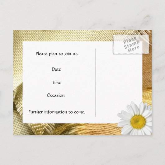 Carte Postale Faire-part Burlap Daisy Enregistrez la Date (Dos)