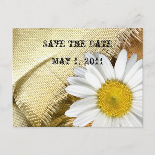 Carte Postale Faire-part Burlap Daisy Enregistrez la Date (Devant)