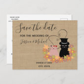 Carte Postale Faire-part Burlap drôle mignon chats de dessin animé enregist (Devant / Derrière)