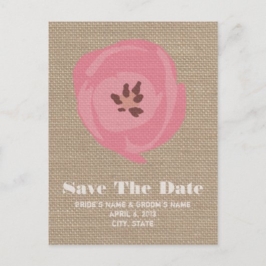 Carte Postale Faire-part Burlap Inspiré Rose Tulip Mariage Enregistrer La D (Devant)