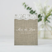 Carte Postale Faire-part Burlap & Lace Simple Mariage rustique Enregistrer (Debout devant)