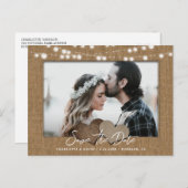 Carte Postale Faire-part Burlap String Lights Mariage Photo Enregistrer La  (Devant / Derrière)