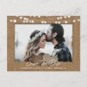 Carte Postale Faire-part Burlap String Lights Mariage Photo Enregistrer La  (Devant)