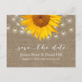 Carte Postale Faire-part Burlap String Lights & Sunflower Enregistrer la da (Devant)