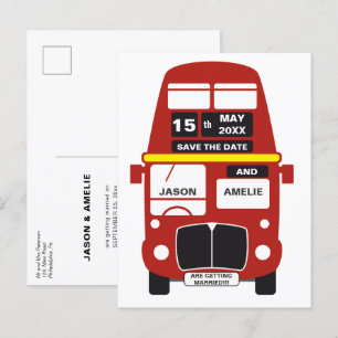 Carte Postale Faire-part Bus de Londres pour le mariage à l'avance
