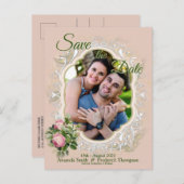 Carte Postale Faire-part Bush Garden Green - Roses roses tendres Enregistre (Devant / Derrière)