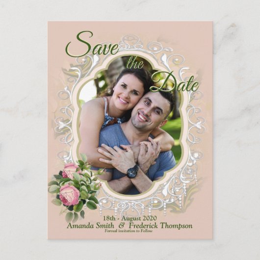 Carte Postale Faire-part Bush Garden Green - Roses roses tendres Enregistre (Devant)