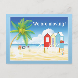 Carte Postale Faire-part Cabines de Plage Tropicales Changement d'Adresse