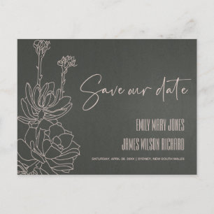 CARTE POSTALE FAIRE-PART CACTUS DE DÉSERT GRIS DESSIN DE PLANTES SUCCULENTE