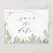 Carte Postale Faire-part Cactus et Terrarium Géométrique Enregistrez la Dat (Devant)