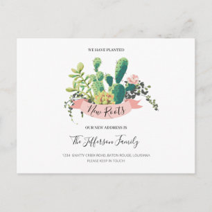 Carte Postale Faire-part Cactus Planté Nouvelles Racines Déplacées Déménage
