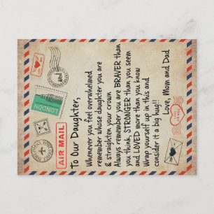 Carte Postale Faire-part Cadeau pour ma fille, Lettre d'amour à notre fille