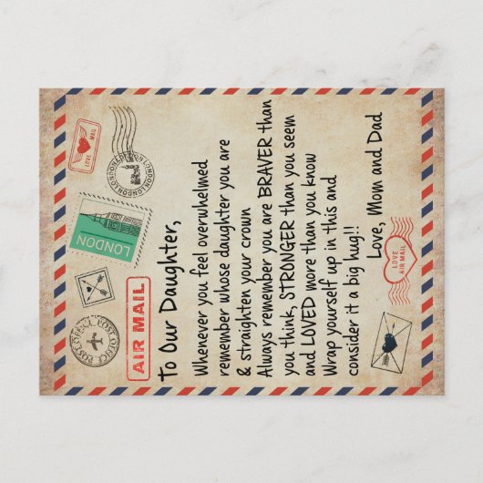 Carte Postale Faire-part Cadeau pour ma fille, Lettre d'amour à notre fille (Devant)