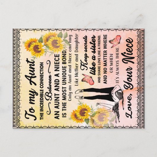 Carte Postale Faire-part Cadeau pour ma tante, cadeau tournesol de ma nièce (Devant)