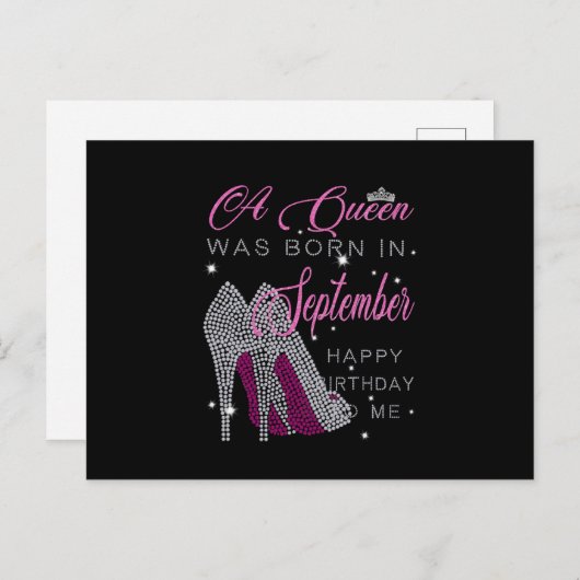 Carte Postale Faire-part Cadeaux d'anniversaire| Une Reine Est Née En Septe (Devant / Derrière)