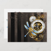 Carte Postale Faire-part Cadran Steampunk avec libellule (Devant / Derrière)