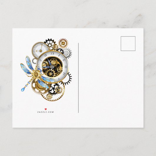 Carte Postale Faire-part Cadran Steampunk avec libellule (Dos)