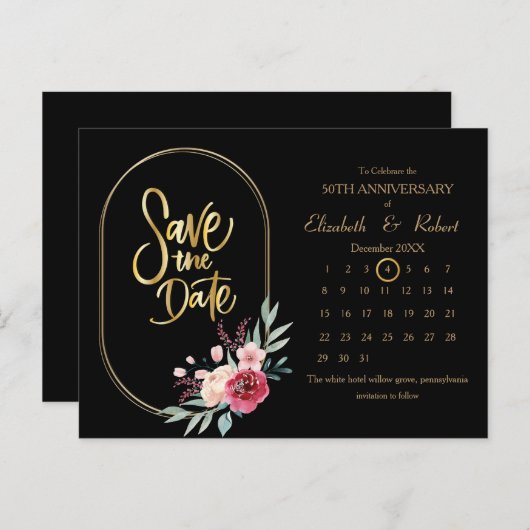 Carte Postale Faire-part Cadre 50e anniversaire Mariage Calendrier des date (Devant / Derrière)