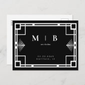 Carte Postale Faire-part Cadre de monogramme noir et blanc pour mariage Sav (Devant / Derrière)