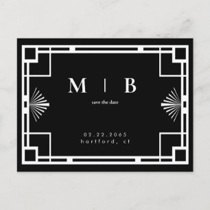 Carte Postale Faire-part Cadre de monogramme noir et blanc pour mariage Sav