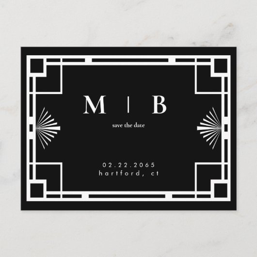 Carte Postale Faire-part Cadre de monogramme noir et blanc pour mariage Sav (Devant)