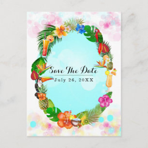 Carte Postale Faire-part Cadre d'été tropical hawaïen Épargnez la date de l