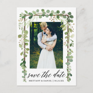 Carte Postale Faire-part Cadre en bois de calligraphie botanique Save The D