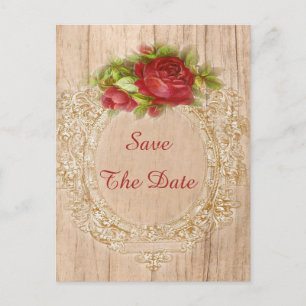Carte Postale Faire-part Cadre en bois de rose rouge pour 19e anniversaire