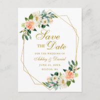 Cadre Floral Aquarelle Corail Or Save the Date