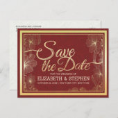 Carte Postale Faire-part Cadre Floral Or Moderne Save The Date Mariage (Devant / Derrière)