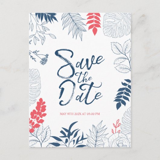 Carte Postale Faire-part Cadre floral tropical typographie de mariage moder (Devant)