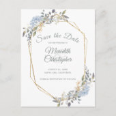 Carte Postale Faire-part Cadre géométrique doré Fleurs Bleues Poussiéreuses (Devant)