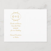 Carte Postale Faire-part Cadre or avec initiales mariage Enregistrer la dat (Dos)