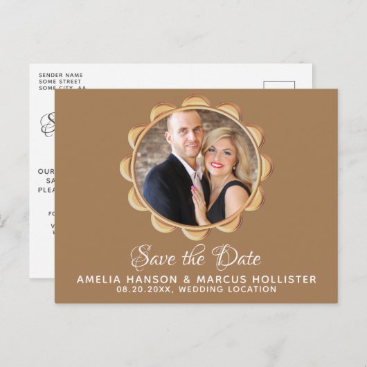 Carte Postale Faire-part Cadre ovale élégant Enregistrer la date Photo (Devant / Derrière)